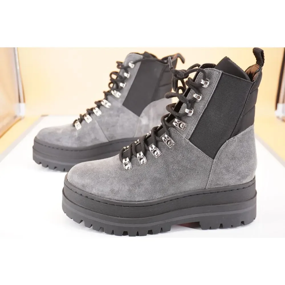 Marc Fisher Plune Lace-Up Lug Sole Bootiet SZ 8.5 biker Lugg Grey Suede $250